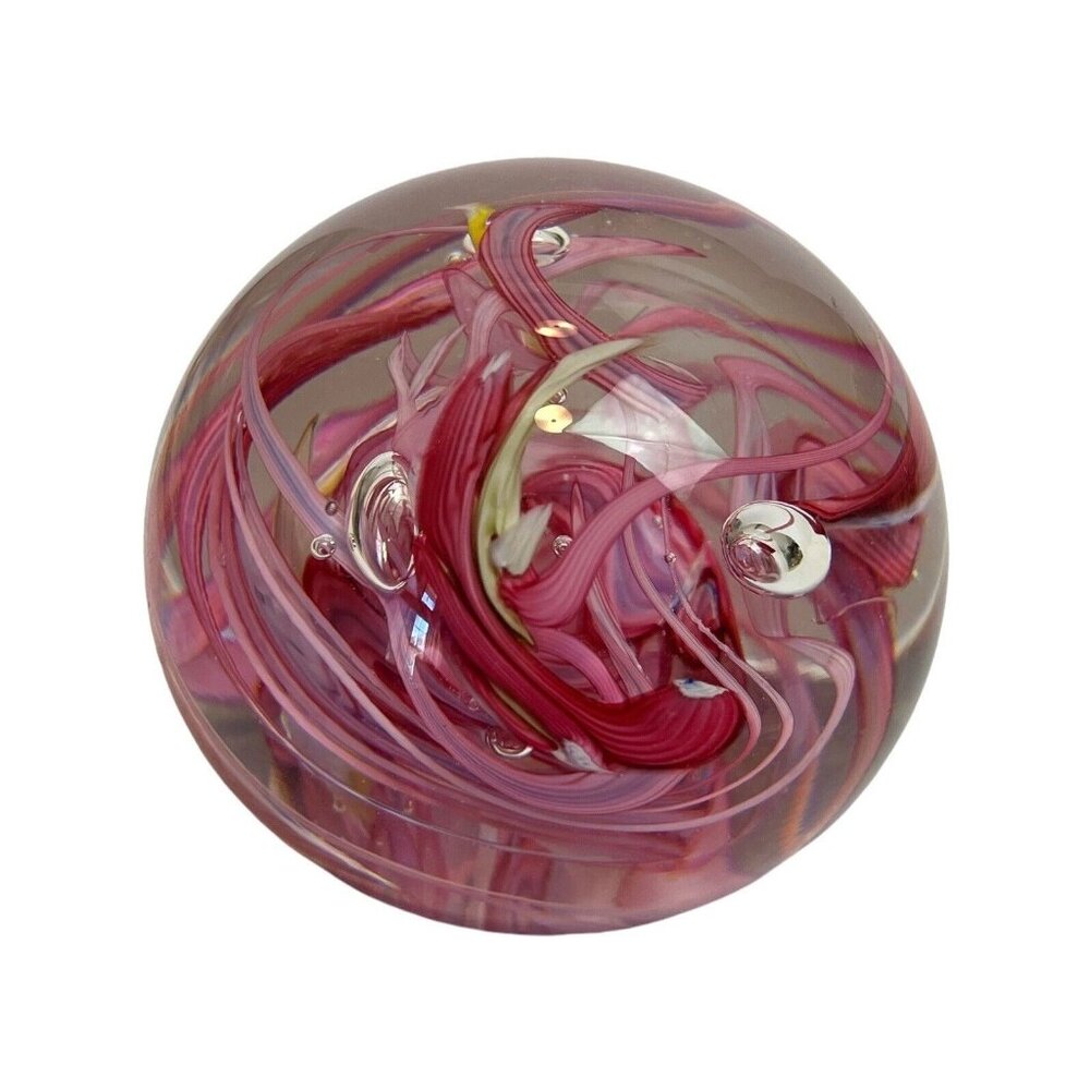 Whitefriars 9850? Pink‎ Yellow White Art Glass Abstract Paperweight Has Sticker! - Picture 2 of 9